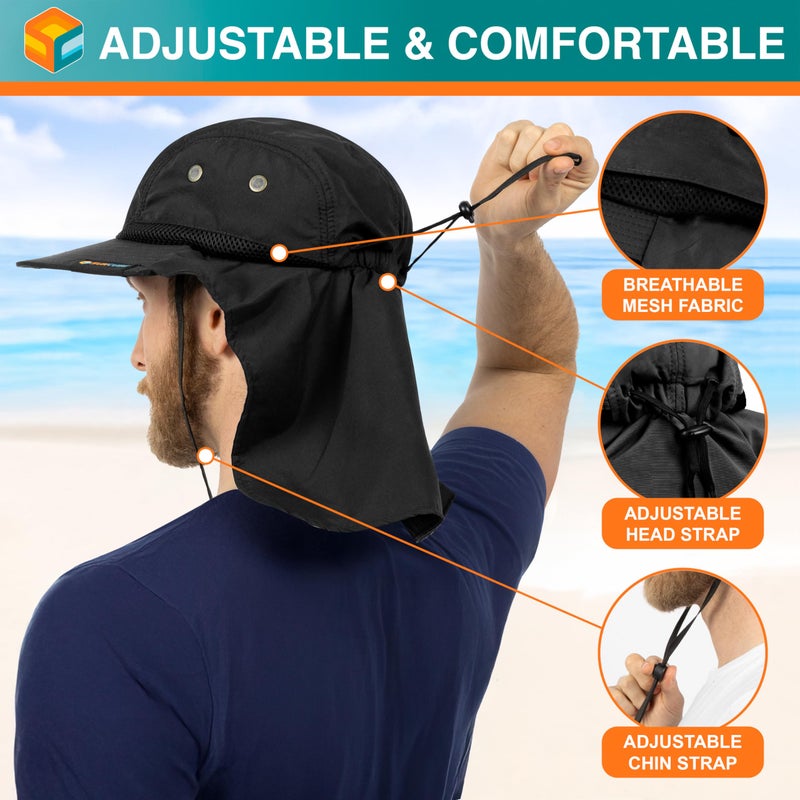Suncube SUN CUBE Sun Hat for Men, Wide Brim Fishing Hat Neck Flap Cover Men Women, Hiking Safari, UV Sun Protection Summer Gardening Beach Camping UPF 50+, Black - Image 3